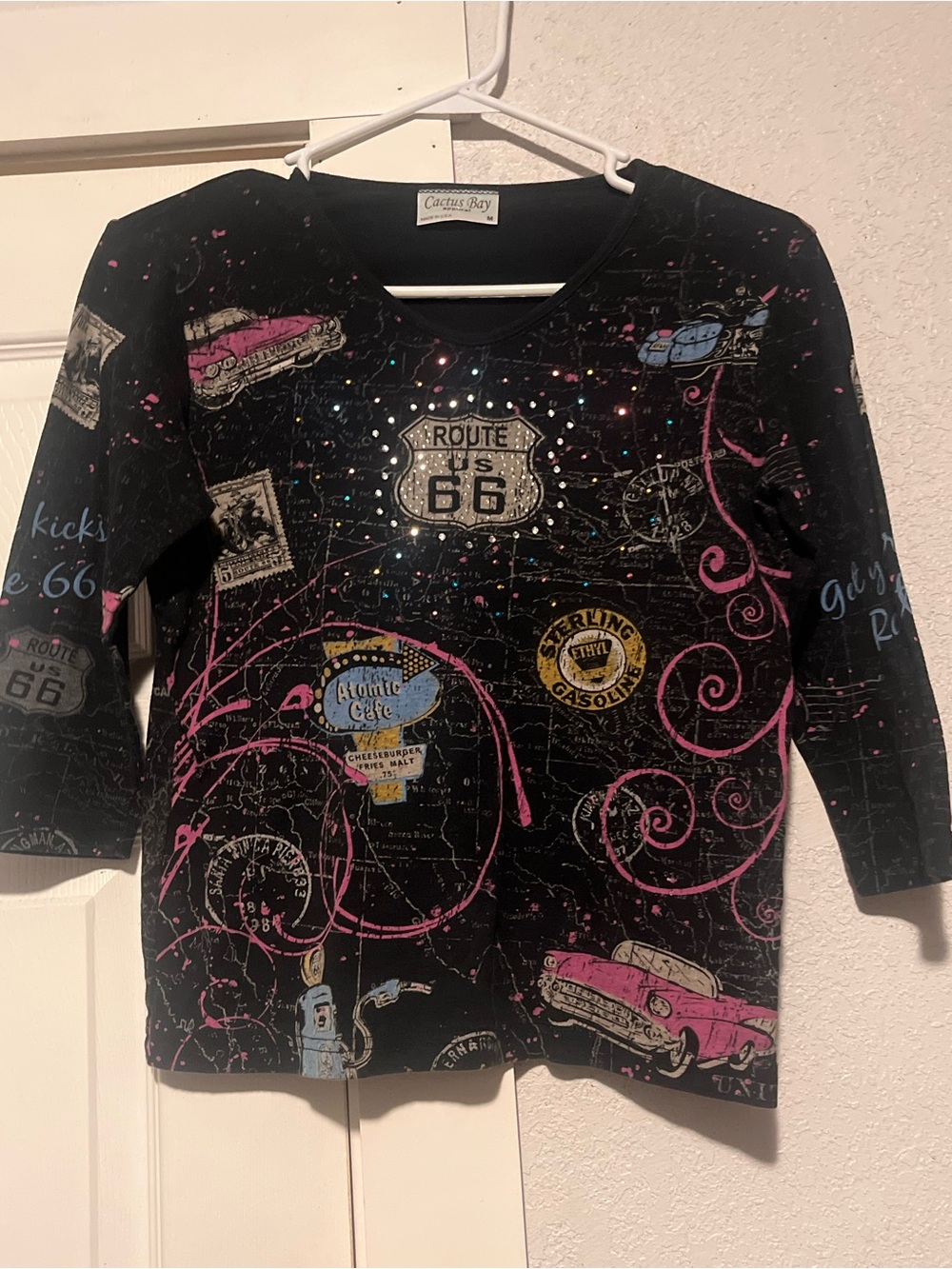 Cactus Bay Black Route 66 Graphic Long-Sleeve Tee with Pink Accents